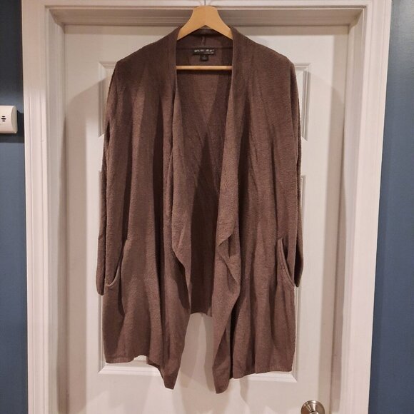Barefoot Dreams Cardigan 1X Tan Brown Cozychic Lite Island Wrap Drape Sweater - Picture 1 of 10